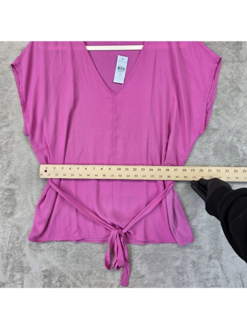 Ann Taylor Blouse Womens XL Petite Pink V Neck Short Dolman Sleeve Tie Waist - Picture 10 of 11